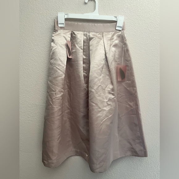 NWT Forever 21 Pleated Contemporary Sateen Champagne Pink Skirt - Picture 4 of 8